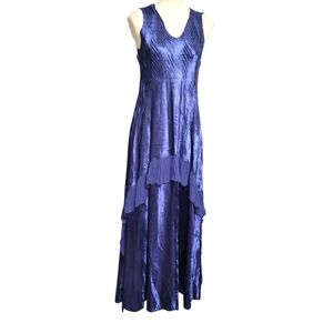 Komarov V-Neck Blue Charmeuse Chiffon Evening Dress Size L
